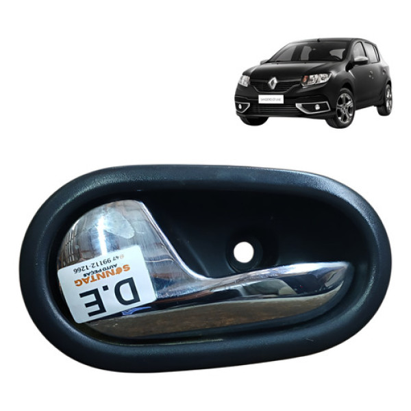 Macaneta Interna Dianteira Esquerda Sandero 1.6 8v 2016 2019 Preto/prata Dianteira/traseira